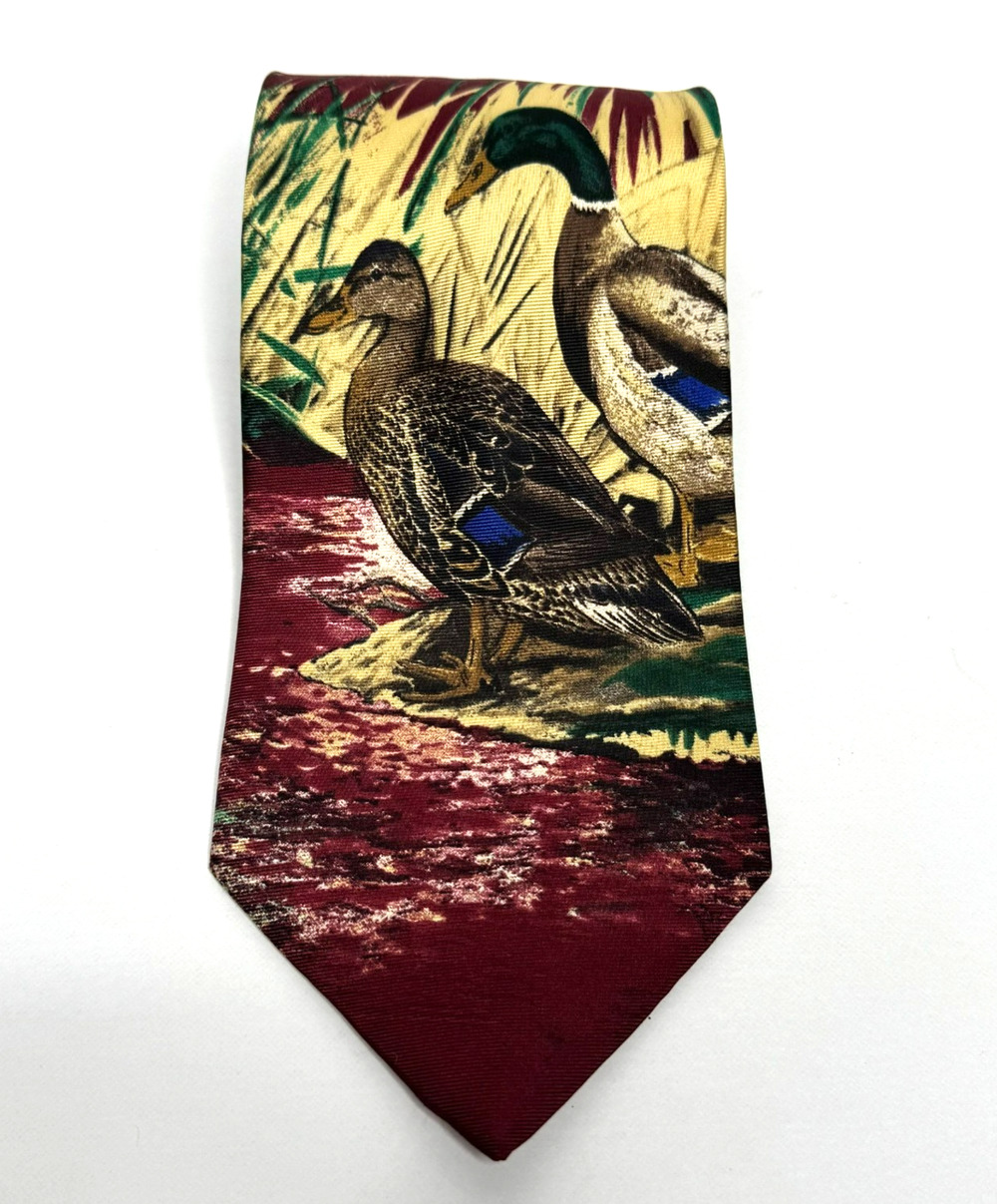 Vintage Ducks Unlimited Tie 100% Silk Mallard Duck Wildlife Outdoor USA Hunting